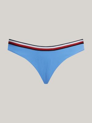 Global Stripe High Leg Cheeky Bikini Bottoms | Blue | Tommy Hilfiger