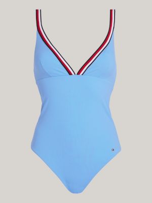 maillot de bain global stripe plongeant bleu pour femmes tommy hilfiger