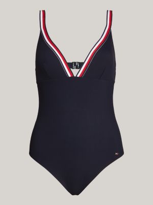 blue global stripe padded plunge swimsuit for women tommy hilfiger