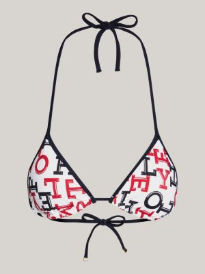 wit triangelbikinitop met halternek en vulling voor dames - tommy hilfiger