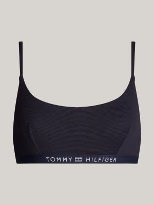 bralette bikini a coste con logo blu da donne tommy hilfiger