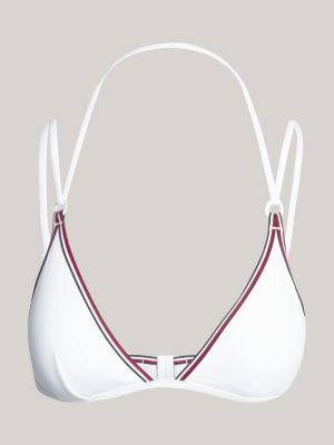 top bikini global stripe a triangolo bianco da donne tommy hilfiger