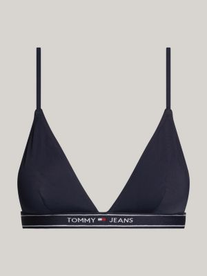 top bikini a triangolo con logo blu da donne tommy jeans