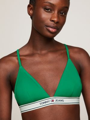 top bikini a triangolo con logo verde da donne tommy jeans