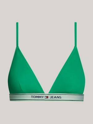 top bikini a triangolo con logo verde da donne tommy jeans