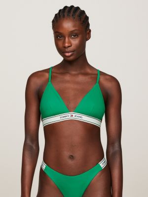 Tommy Hilfiger Women's Green Tie-Strap Bralette Bikini Top