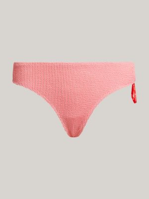 pink crinkle side tie cheeky bikini bottoms for women tommy jeans