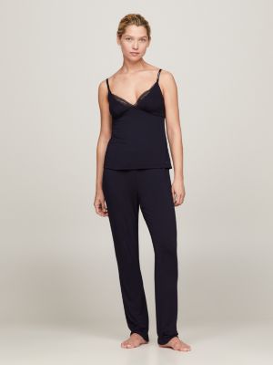 blue pyjama-cami-top mit spitzenbesatz und logo für damen - tommy hilfiger