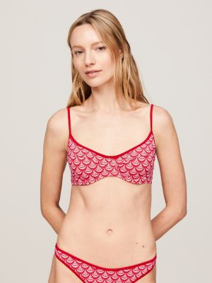 top bikini a balconcino con motivo smerlato rosso da donne tommy hilfiger