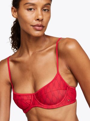 haut de bikini balconnet à armature et motif rouge pour femmes tommy hilfiger