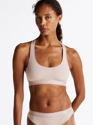 bralette non doublée à logo beige pour femmes tommy hilfiger