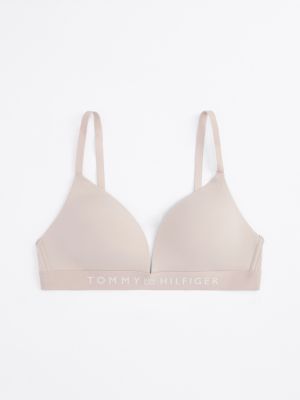 sujetador triangular con relleno y logo beige de mujeres tommy hilfiger