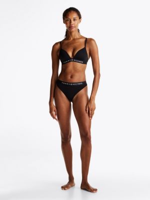 soutien-gorge triangle rembourré à logo noir pour femmes tommy hilfiger