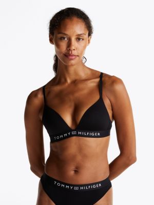 soutien-gorge triangle rembourré à logo noir pour femmes tommy hilfiger