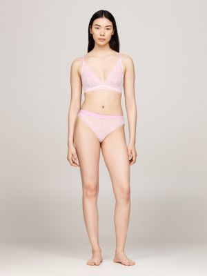 pink th logo lace waistband thong for women tommy hilfiger