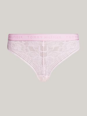 pink th logo lace waistband thong for women tommy hilfiger