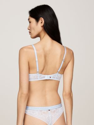 sujetador push-up de encaje con inscripción azul de mujeres tommy hilfiger