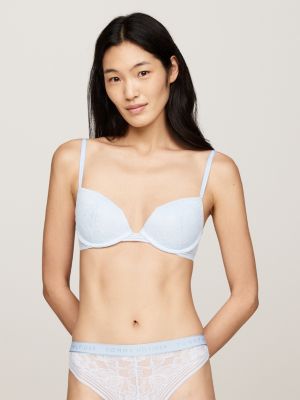 blue th logo lace padded push-up bra for women tommy hilfiger