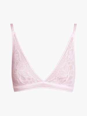 pink th logo lace unlined triangle bra for women tommy hilfiger