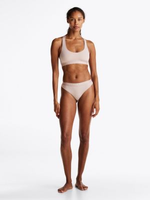 beige string mit farblich abgestimmtem logo-bund für damen - tommy hilfiger