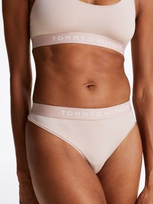 beige string mit farblich abgestimmtem logo-bund für damen - tommy hilfiger