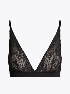 black unlined lace triangle bra for women tommy hilfiger