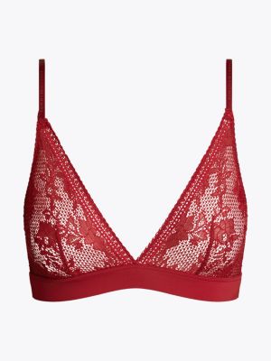 soutien-gorge triangle en dentelle non doublé rouge pour femmes tommy hilfiger