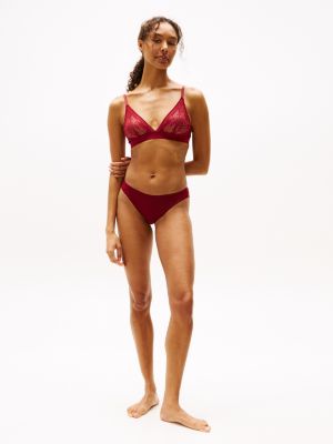 rot slip mit logo-taillenbund und spitzenbesatz für damen - tommy hilfiger