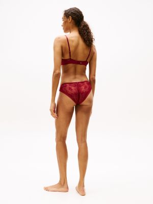 rot slip mit logo-taillenbund und spitzenbesatz für damen - tommy hilfiger