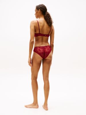 slip con pizzo e logo in vita rosso da donne tommy hilfiger