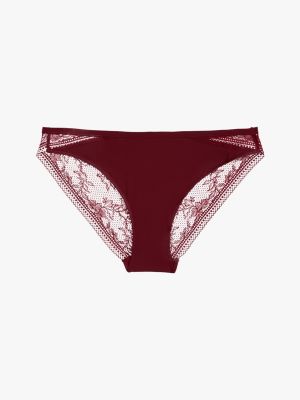 rot slip mit logo-taillenbund und spitzenbesatz für damen - tommy hilfiger