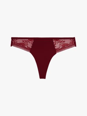 rot string mit logo-taillenbund und spitzenbesatz für damen - tommy hilfiger