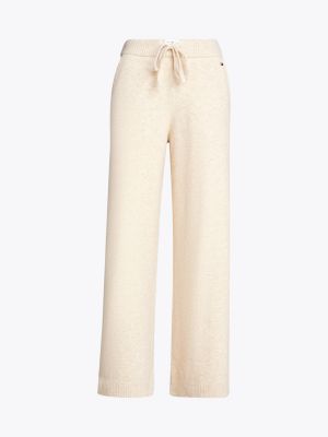 pantalon de pyjama hilfiger logo en maille beige pour femmes tommy hilfiger