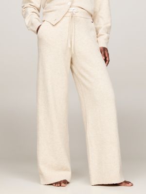 pantalon de pyjama hilfiger logo en maille beige pour femmes tommy hilfiger