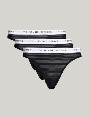  black 3-pack logo waistband mesh thongs for women tommy hilfiger