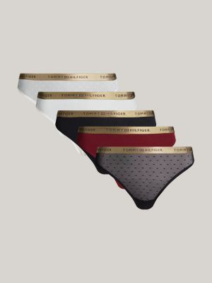 black 5-pack logo waistband thongs gift set for women tommy hilfiger