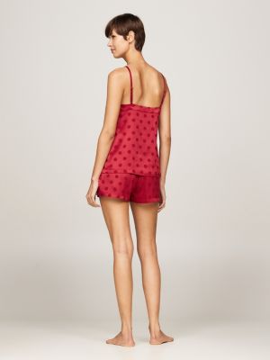 coffret cadeau pyjama et masque en satin rouge pour femmes tommy hilfiger