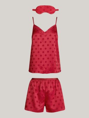 coffret cadeau pyjama et masque en satin rouge pour femmes tommy hilfiger