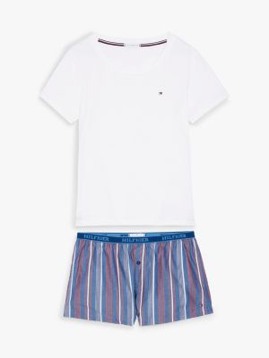 beige hilfiger monotype t-shirt and shorts pyjama set for women tommy hilfiger