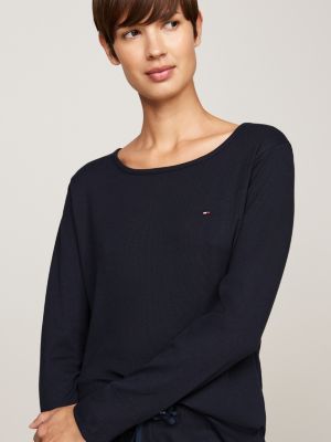 pijama de manga larga con monotipo hilfiger azul de mujeres tommy hilfiger