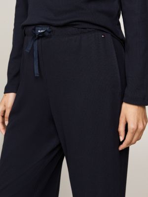 pijama de manga larga con monotipo hilfiger azul de mujeres tommy hilfiger