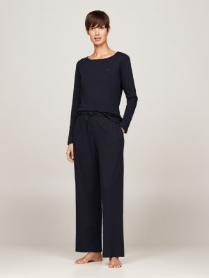 blau hilfiger monotype langarm-pyjama für damen - tommy hilfiger