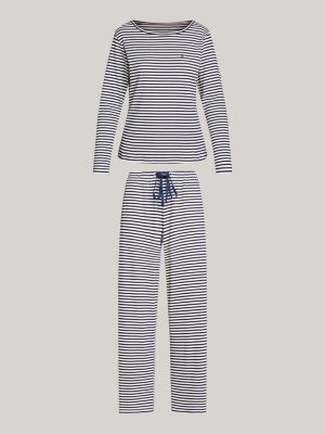 pyjama hilfiger monotype imprimé en jersey bleu pour femmes tommy hilfiger