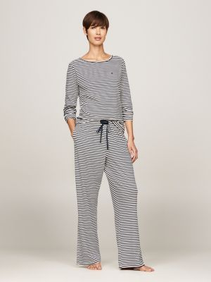 pyjama hilfiger monotype imprimé en jersey bleu pour femmes tommy hilfiger