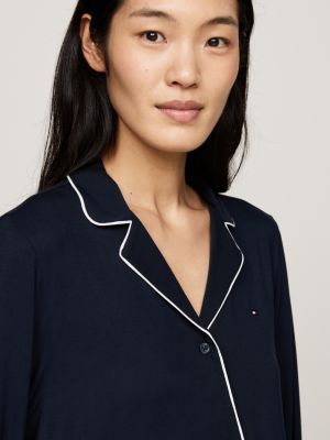 pyjama en microfibre à manches longues bleu pour femmes tommy hilfiger