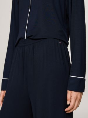 pyjama en microfibre à manches longues bleu pour femmes tommy hilfiger