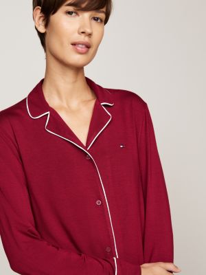 pyjama en microfibre à manches longues rouge pour femmes tommy hilfiger