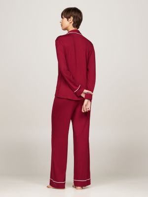 red microfibre long sleeve pyjama set for women tommy hilfiger