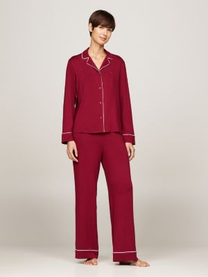 pyjama en microfibre à manches longues rouge pour femmes tommy hilfiger