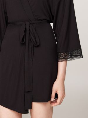 black modal lace trim robe for women tommy hilfiger